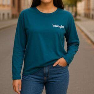 Wrangler Womens Blue Long Sleeve Shirt Size Small